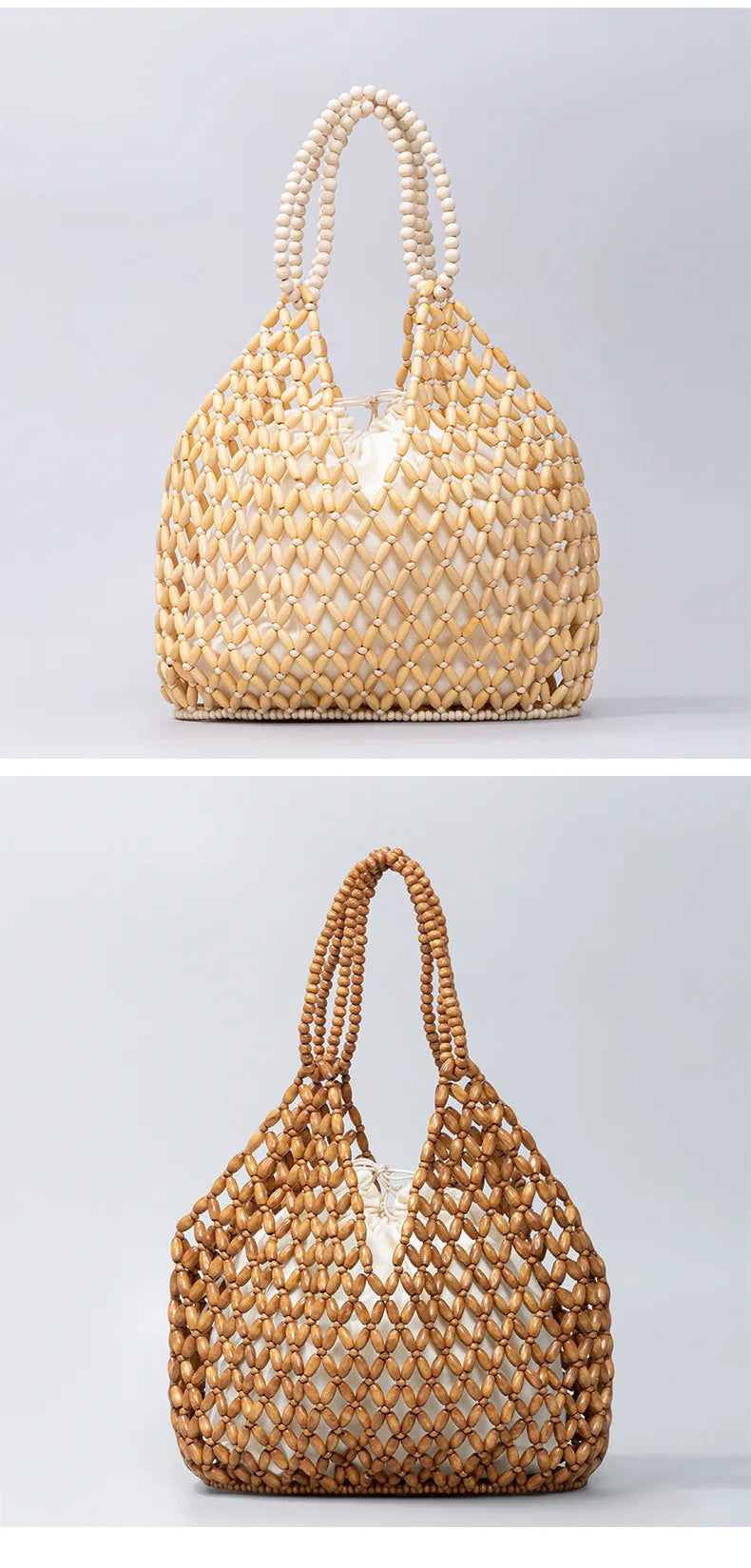 Simple Casual Handwoven Wooden Bead Handbag