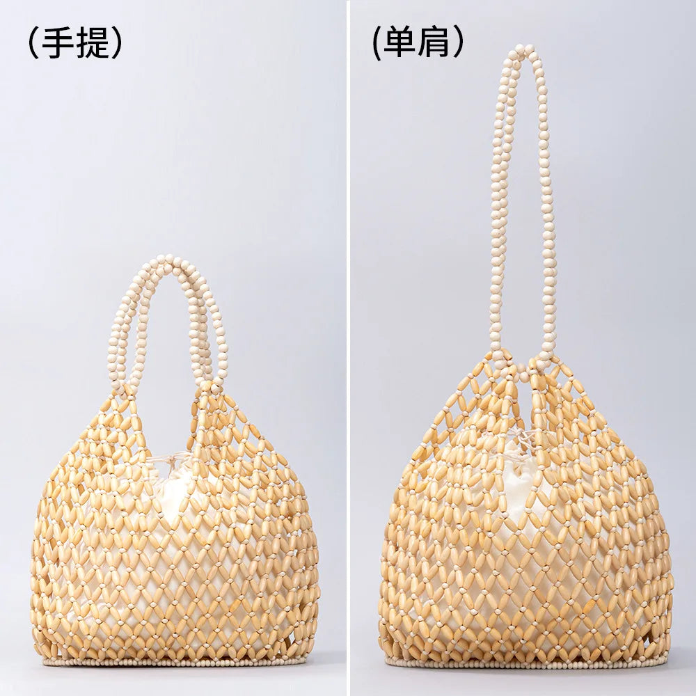 Simple Casual Handwoven Wooden Bead Handbag
