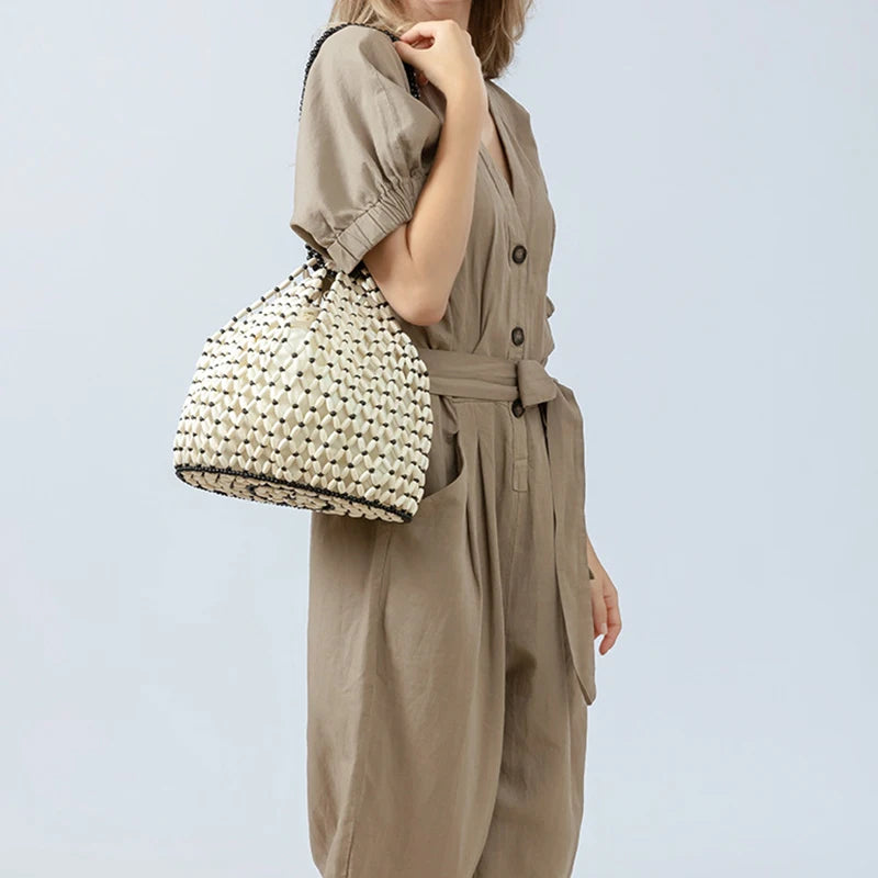 Simple Casual Handwoven Wooden Bead Handbag