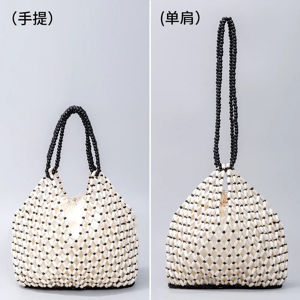 Simple Casual Handwoven Wooden Bead Handbag