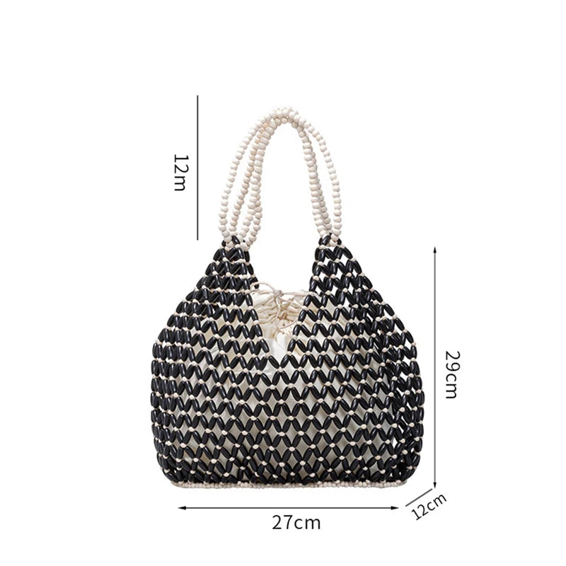Simple Casual Handwoven Wooden Bead Handbag