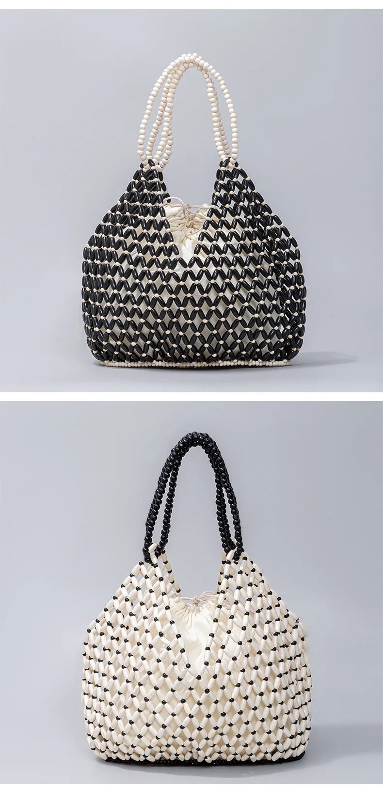 Simple Casual Handwoven Wooden Bead Handbag