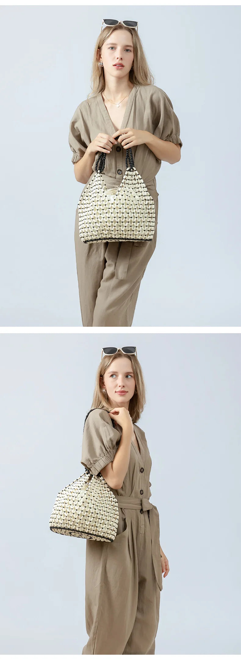 Simple Casual Handwoven Wooden Bead Handbag